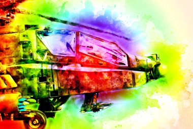 askeri helikopter resim sanatı klasiği çiziyor