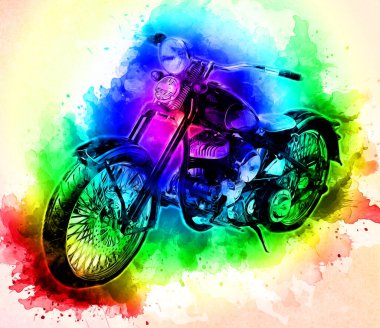 Motosiklet görüntüleme rengi izole edilmiş sanat antika retro