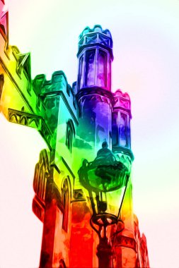 Londra 'nın büyük Ben sanat eseri çizimi, çizim, eğlenceli tasarım, antika retro