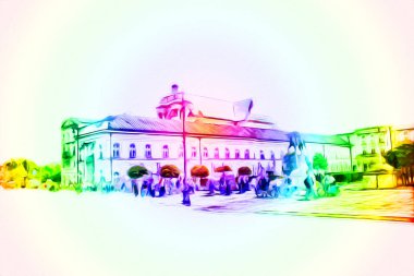 Varşova şehir manzarası dış sanat çizimi çizimi