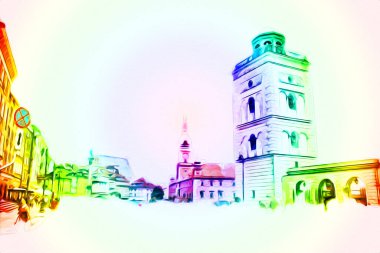 Varşova şehir manzarası dış sanat çizimi çizimi