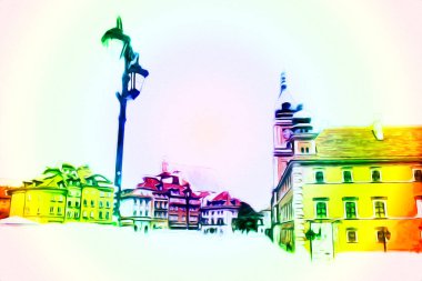 Varşova şehir manzarası dış sanat çizimi çizimi