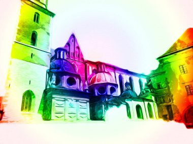 Eski şehir Krakow sanat illüstrasyonları antika