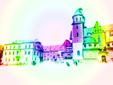 Eski şehir Krakow sanat illüstrasyonları antika