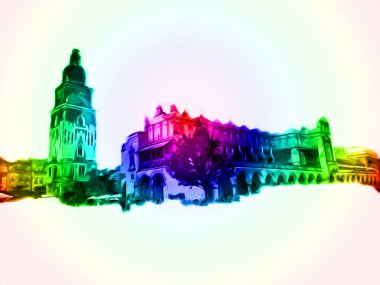 Eski şehir Krakow sanat illüstrasyonları antika