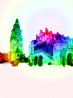 Eski şehir Krakow sanat illüstrasyonları antika