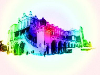 Eski şehir Krakow sanat illüstrasyonları antika