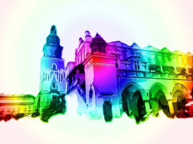 Eski şehir Krakow sanat illüstrasyonları antika