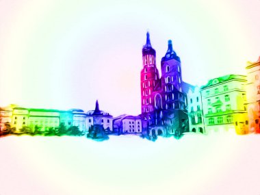 Eski şehir Krakow sanat illüstrasyonları antika