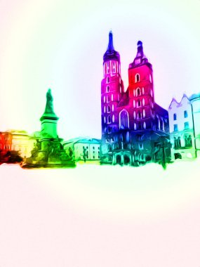 Eski şehir Krakow sanat illüstrasyonları antika