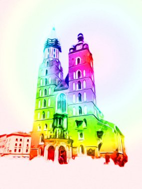 Eski şehir Krakow sanat illüstrasyonları antika