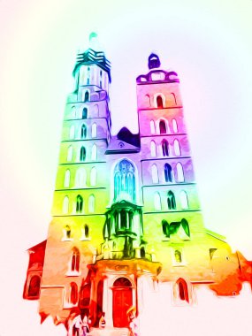 Eski şehir Krakow sanat illüstrasyonları antika