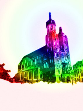 Eski şehir Krakow sanat illüstrasyonları antika