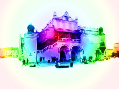 Eski şehir Krakow sanat illüstrasyonları antika