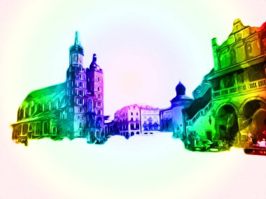 Eski şehir Krakow sanat illüstrasyonları antika