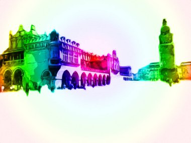 Eski şehir Krakow sanat illüstrasyonları antika