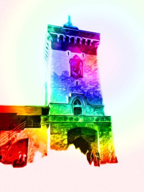 Eski şehir Krakow sanat illüstrasyonları antika