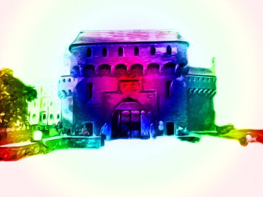 Eski şehir Krakow sanat illüstrasyonları antika