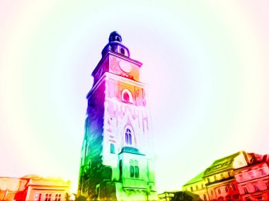 Eski şehir Krakow sanat illüstrasyonları antika