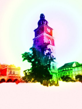 Eski şehir Krakow sanat illüstrasyonları antika