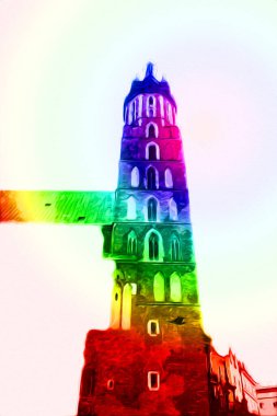 Eski şehir Krakow sanat illüstrasyonları antika