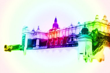 Eski şehir Krakow sanat illüstrasyonları antika