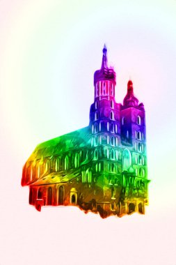 Eski şehir Krakow sanat illüstrasyonları antika