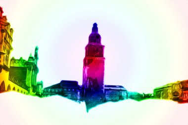 Eski şehir Krakow sanat illüstrasyonları antika