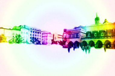 Eski şehir Krakow sanat illüstrasyonları antika