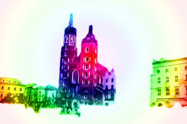 Eski şehir Krakow sanat illüstrasyonları antika