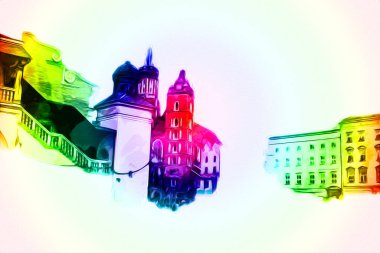 Eski şehir Krakow sanat illüstrasyonları antika