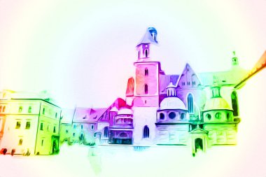 Eski şehir Krakow sanat illüstrasyonları antika