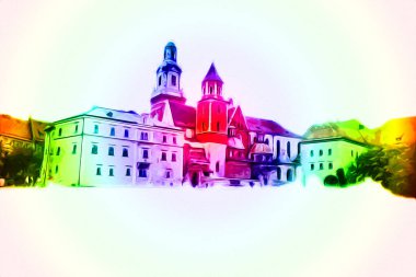 Eski şehir Krakow sanat illüstrasyonları antika