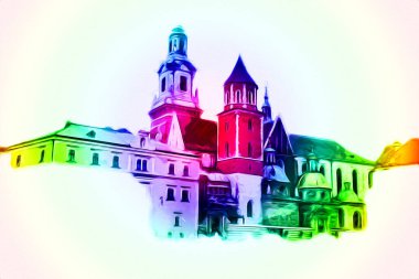 Eski şehir Krakow sanat illüstrasyonları antika