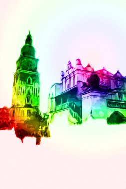 Eski şehir Krakow sanat illüstrasyonları antika