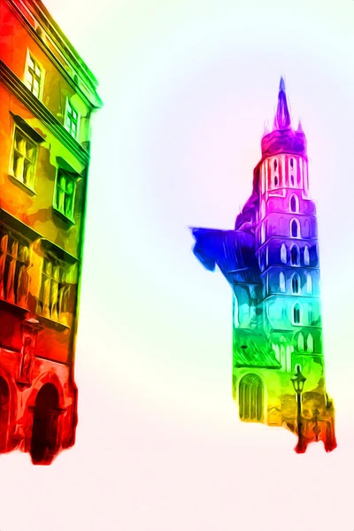 Eski şehir Krakow sanat illüstrasyonları antika