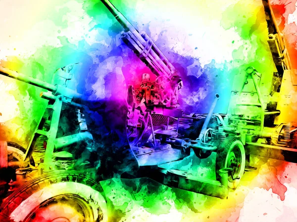 anti aircraft gun art illustration military drawing sketch