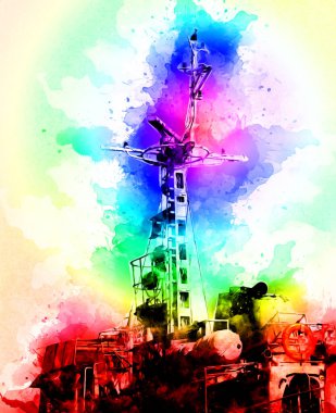 Donanma gemisinde askeri radar takibi, sanat eseri çizimi klasik.