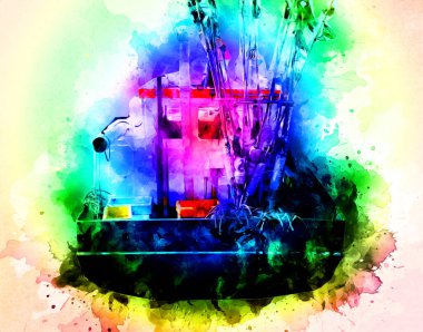 Yelkenli tekneler marina sanat illüstrasyonuna yerleştirildi.