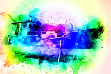 Yelkenli tekneler marina sanat illüstrasyonuna yerleştirildi.