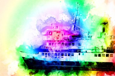 Yelkenli tekneler marina sanat illüstrasyonuna yerleştirildi.