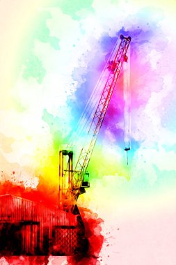 Şantiye iskelesi, klasik resim çizimi olan bir inşaat alanı.