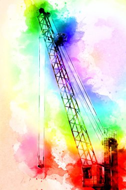 Şantiye iskelesi, klasik resim çizimi olan bir inşaat alanı.