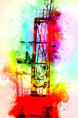Şantiye iskelesi, klasik resim çizimi olan bir inşaat alanı.