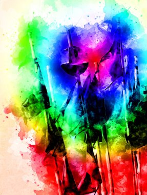 Rüzgarda dalgalanan renkli deniz yelkenli bayrakları sanat eseri çizimleri