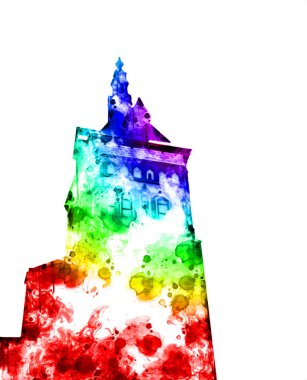 Polonya 'daki Gdansk şehrinin mimarisinin güzel bir görüntüsünün suluboya çizimi veya çizimi