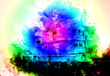 Yelkenli tekneler rıhtıma, liman sanatı illüstrasyonları klasik