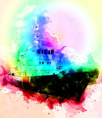 Yelkenli tekneler rıhtıma, liman sanatı illüstrasyonları klasik