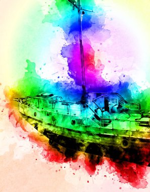 Yelkenli tekneler rıhtıma, liman sanatı illüstrasyonları klasik