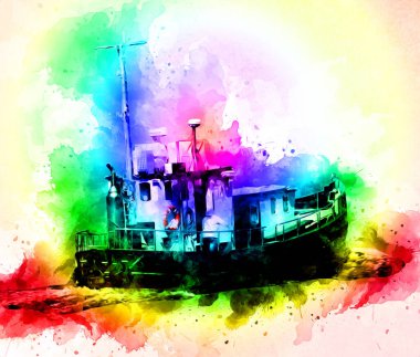 Yelkenli tekneler rıhtıma, liman sanatı illüstrasyonları klasik